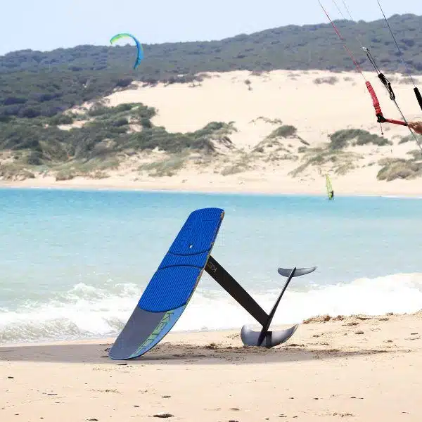 Blue kite foil board on Tarifa beach