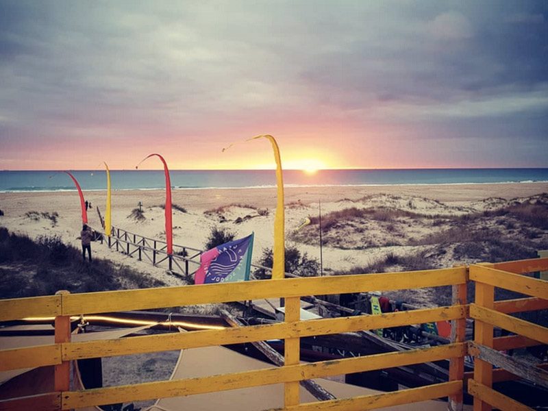 Sunset at Waves beach bar in Tarifa, located in los lances beach