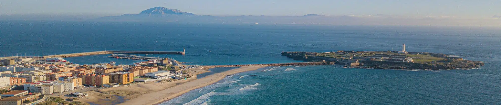 Beach and Old tow of Tarifa view from the sky